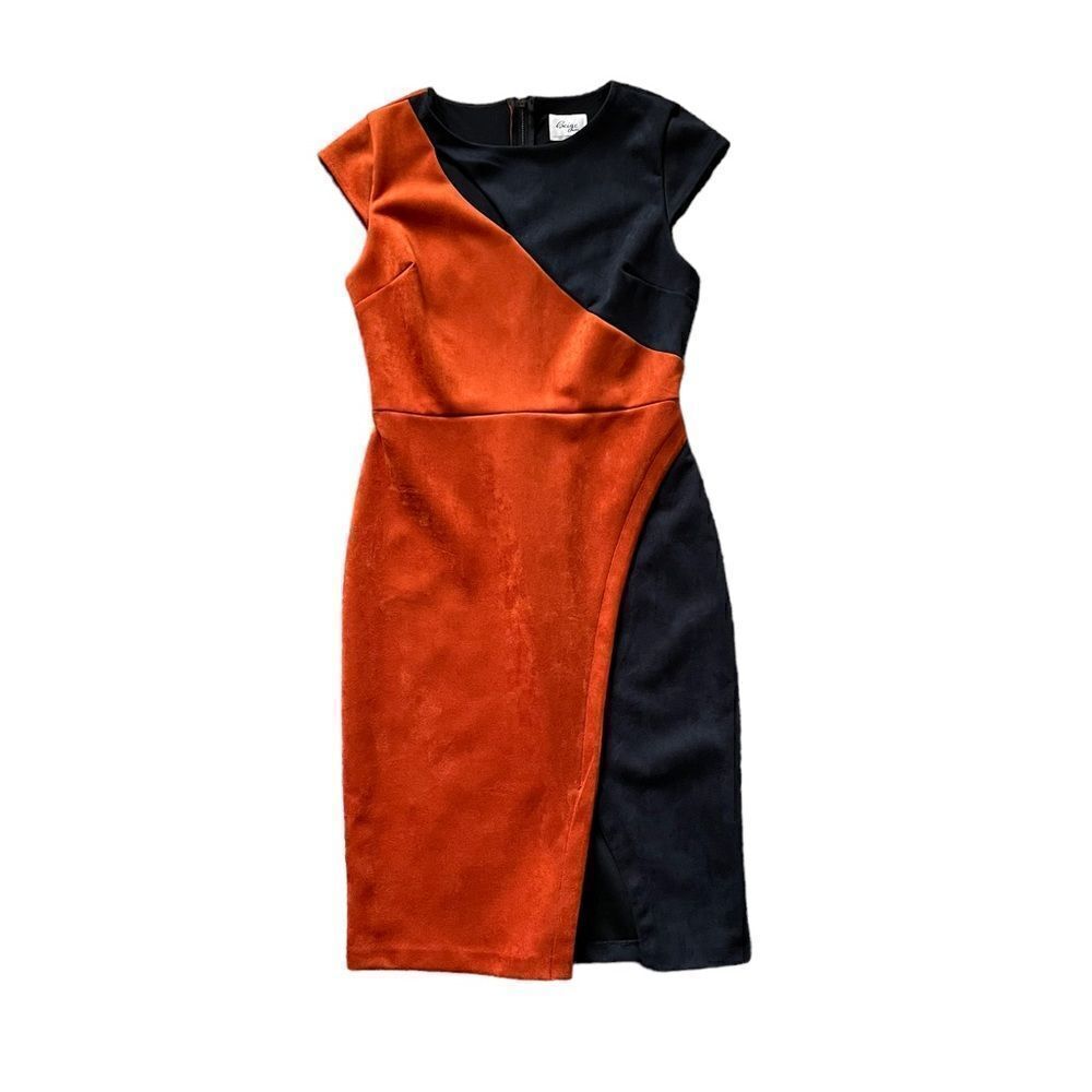 BEIGE BY ECI Cutout Faux Suede Sheath Dress Black Orange Size 8